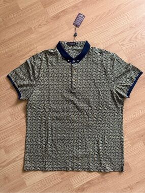 Paul Smith Olive and Navy Floral-Print Polo